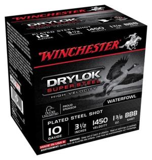 Winchester Drylok Ammo 10 Gauge 3-1/2" 1-3/8 Oz #bbb Steel Shot - 10 Gauge 3-1/2" 1-3/8 Oz #bbb Steel Shot 25/Box