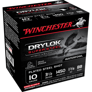 Winchester Drylock 10 Gauge Ammo 3.5" 1-3/8oz BB Steel Shot - SSH10BB Box of 25 - brass case - MPN SSH10BB ( UPC - 020892011816)
