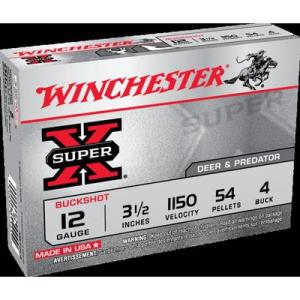 Winchester SUPER-X Shotshell 12 Gauge 54 Pellets 3.5in Centerfire Shotgun Buckshot Ammo 5 Rounds XB12L4