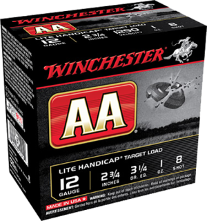 Winchester AA Lite Handicap Target Ammunition 12 Gauge 2-3/4" 1 oz of #8 Shot Case of 250 (10 Boxes of 25) 