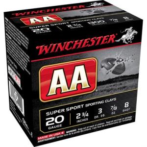 Winchester Aa Supersport Ammo 20 Gauge 2-3/4" 7/8 Oz #8 Shot - 20 Gauge 2-3/4" 7/8 Oz #8 Shot 25/Box AASC208