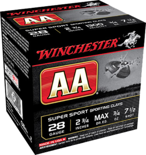 Winchester AA Super Sport Sporting Clays Ammunition 28 Gauge 2-3/4" 3/4 oz #7-1/2 Shot Case of 250 (10 Boxes of 25) 