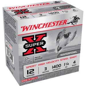 Winchester Super-X Waterfowl Xpert High Velocity Steel 12 Gauge Ammo - 12 Gauge 3" 1-1/4oz #4 25/Box WEX123H4