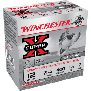Winchester Super-X Waterfowl Xpert High Velocity Steel 12 Gauge Ammo - 12 Gauge 2-3/4" 1-1/8 Oz #2 Steel Shot 25/Box WEX12H2