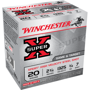 Winchester Super X Game & Target Xpert High Velocity Steel 20 Gauge Ammo - 20 Gauge 2-3/4" 3/4 Oz #7 Shot 25/Box WE20GT7