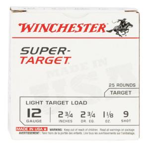 Winchester Ammo Super Target 12 Gauge 2-3/4" 1-1/8 Oz #9 Shot 1145 fps 250 Rd./Case