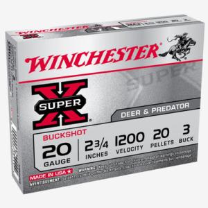 Winchester Super-X 20 Gauge Ammo 2-3/4" Shotshell #3 Buck 20 Pellets 150 Rounds  020892025813