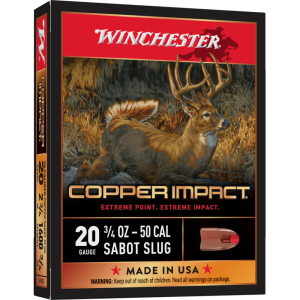 Winchester Copper Impact Slug Shotshells 20 ga 2-3/4" 3/4 oz 1600 fps Slug 5/ct X20DSLF