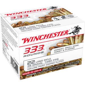 Winchester Usa Whitebox 22 Long Rifle Rimfire Ammo - 22 Long Rifle 36gr Copper Plated Hollow Point 333/Box 22LR333HP