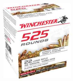 Winchester Usa Whitebox 22 Long Rifle Rimfire Ammo - 22 Long Rifle 36gr Copper Plated Hollow Point 525/Box 22LR525HP