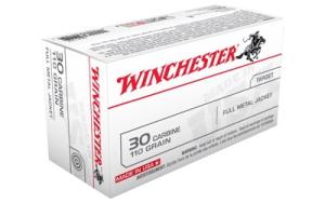 Winchester USA Rifle .30 Carbine 110 Grain Full Metal Jacket Brass Cased Centerfire 50 Rounds 