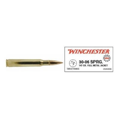 Winchester Usa White Box Ammo 30-06 Springfield 147gr Fmj - 30-06 Springfield 147gr Full Metal Jacket 20/Box USA3006