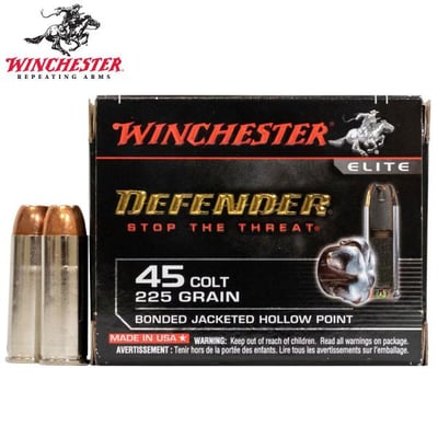 Winchester Ammo S45CPDB Defender  45 Colt (LC) 225 gr Bonded Jacket Hollow Point 20 Bx/ 10 Cs