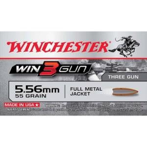 Winchester Ammo Win3Gun 5.56 NATO FMJ 55 Grain 3270 fps 20 Round Box X556TG