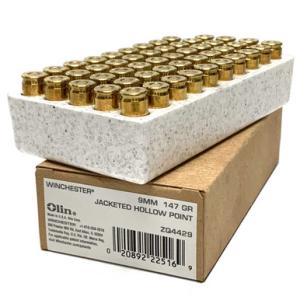 Winchester Law Enforcement 9mm 147 Grain, Jacketed Hollow Point Ammunition 50 Rounds ZQ4429 [FC-020892225169]