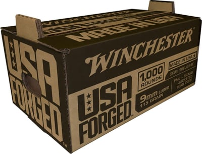 Winchester USA Forged- Steel Case Handgun Ammunition 9mm Luger 115 gr. FMJ 1190 fps 1000/ct 