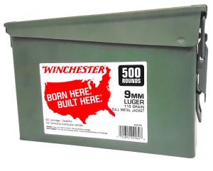 Winchester 9MM LUGER CASE LOT AMMO CAN 2/500RD 115GR FMJ RN 