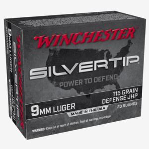 Winchester Silvertip 9mm Luger Ammo 115 Grain Defense Jacketed Hollow Point 1225 fps 200 Rounds 