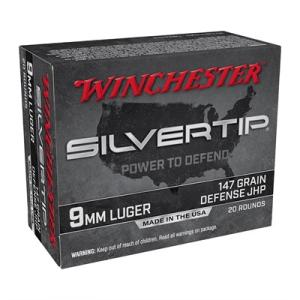 Winchester Ammo Silvertip 9mm Luger 147 Grain Defense Jacketed Hollow Point 1010 fps 200Rd./Case W9MMST2