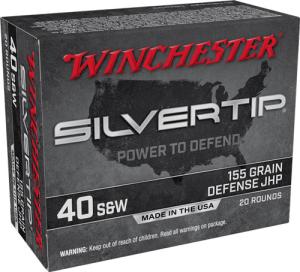 Winchester Silvertip 40 Smith & Wesson Ammo - 40 S&W 155gr Defense Jacketed Hollow Point 20/Box 020892227798