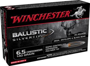 Winchester BALLISTIC SILVERTIP 6.5 Creedmoor 140 grain Fragmenting Polymer Tip Centerfire Rifle Ammo 20 Rounds SBST65CM 