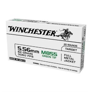 Winchester USA Lake City M855 Green Tip Rifle Ammunition 5.56mm 62 gr. FMJ 3060 fps 20/ct 020892228474