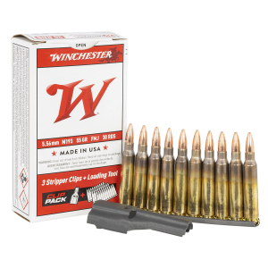 Winchester USA 5.56 NATO 55Gr. FMJ 30 Rounds with 3 Stripper Clips and Loading Tool