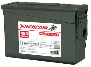 Winchester Repeating Arms USA M193 5.56x45mm NATO 55 gr 3180 fps FMJ WM193420CS Single Can - 420 Rounds