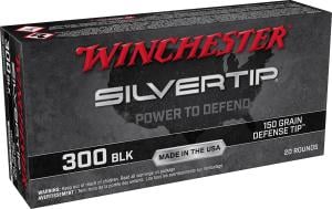 Winchester Silvertip .300 Blackout Ammunition 150 Grain Defense Tip 1900 fps 20 Rounds