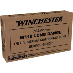 Winchester Service Grade 7.62x51mm NATO 175 Grain Long Range Sierra MatchKing Boat Tail Hollow Point Brass Centerfire Rifle Ammo 20 Rounds SGM118LRW 020892230538