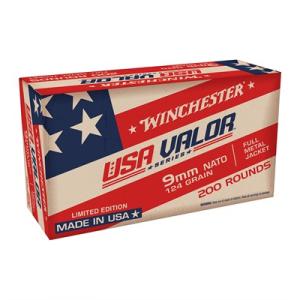 Winchester USA Valor 9 mm Luger 124 grain Full Metal Jacket Brass Centerfire Pistol Ammo 200 Rounds USA9NATOW 020892230736