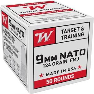 Winchester USA Target & Training NATO Handgun Ammunition 9mm Luger 124 gr. FMJ 1140 fps 50/ct 020892232617