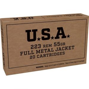 Winchester Lake City USA Rifle Ammunition .223 Rem. 55 gr FMJ 3240 fps 20/ct (Brown Box) 020892233379