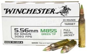 Winchester Lake City USA  M855 Green Tip Rifle Ammunition 5.56mm 62 gr. FMJ 3202 fps 20/ct (Brown Box) 