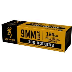 Browning Training & Practice 9mm Ammo 124 Grain FMJ 1140 fps 100 Rounds B9MM124VP