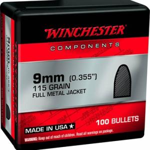 Winchester Ammunition 9mm 115 gr Reloading Bullets FMJ 100rds - WB9FB115X 020892634183
