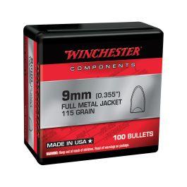 Winchester Ammunition 9mm 115 gr Reloading Bullets FMJFB 100rds - WB9MC115X