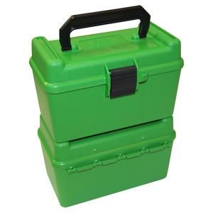 MTM Deluxe Flip-Top Ammo Box with Handle 17 Remington to 222 Remington Magnum 50-Round Plastic Green