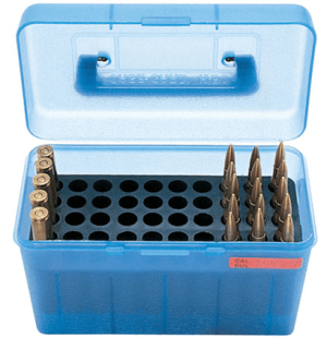 MTM Deluxe Flip-Top Ammo Box with Handle 17 Remington to 222 Remington Magnum 50-Round Plastic Clear-Blue