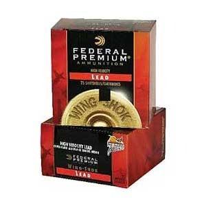Federal Premium Wing Shok 12 Gauge 1 1/8 oz Upland High Velocity Centerfire Shotgun Ammo 7.5 Shot 25 Rounds P128 7.5