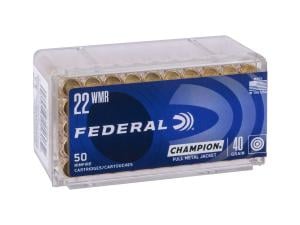 Federal Champion Target Ammunition 22 Winchester Magnum Rimfire (WMR) 40 Grain Full Metal Jacket Box of 50