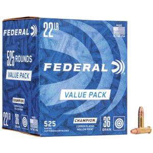 Federal Premium Champion Training - Rimfire .22 Long Rifle 36 Grain Copper Plated Hollow Point Rimfire Ammo 525 Rounds 745 250202190