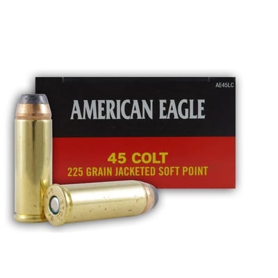 Federal Premium American Eagle Handgun 45 Colt 225 Grain Jacketed Soft Point Brass Cased Centerfire Pistol Ammunition 50 Rounds AE45LC AE45LC