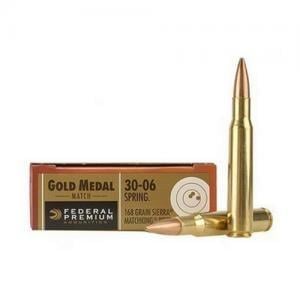 Federal Premium Gold Medal Ammunition 30-06 Springfield 168 Grain Sierra MatchKing Hollow Point Boat Tail Box of 20 GM3006M
