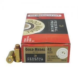 Federal Premium Gold Medal Match Ammunition 45 ACP 185 Grain Full Metal Jacket Semi-Wadcutter Box of 50 029465089375