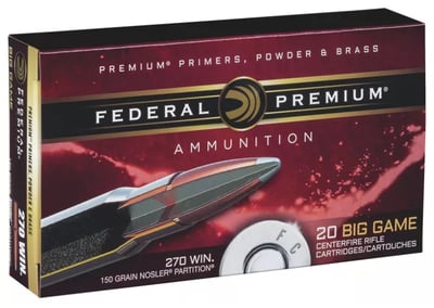 Federal Premium Vital-Shok Nosler Partition Centerfire Rifle Cartridges - .308 Winchester - 150 Grain - Rifle Standard