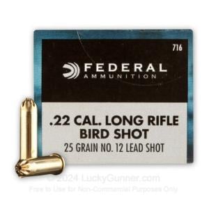 Federal Ammo Game-Shok .22 Long Rifle 25 Grain #12 Lead Shot 1000 fps 500 Rd./Box