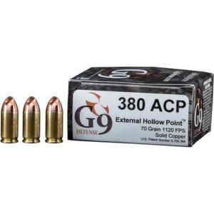G9 Defense .380 ACP Ammo 70 Grain Hollow Point Brass Cased 20 Rounds