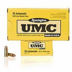 Remington Ammo UMC .25 Auto ACP Metal Case 50 Grain FMJ 760 fps 500 Rd./Case 047700067315