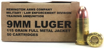 Remington Military / Law Enforcement Training Ammunition, 9mm, FMJ, 115 Grain, 50 Rounds B9MM3